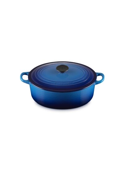 Cocotte ovale 29cm en fonte émaillée bleu azur*