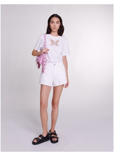 Short en denim à strass