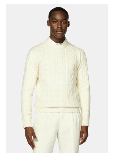 Pull Blanc À Col Rond En Laine