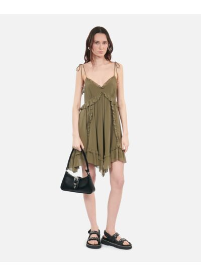 Robe Courte Kaki En Soie Femme