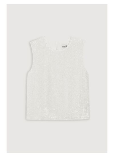 Top sans manches sequins écru