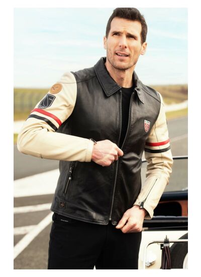 Blouson cuir 24 H LE MANS noir-écru