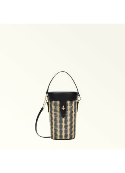 FURLA NET MINI BUCKET - TESSUTO RAFIA RIGHE+NAPPA SINTETICA