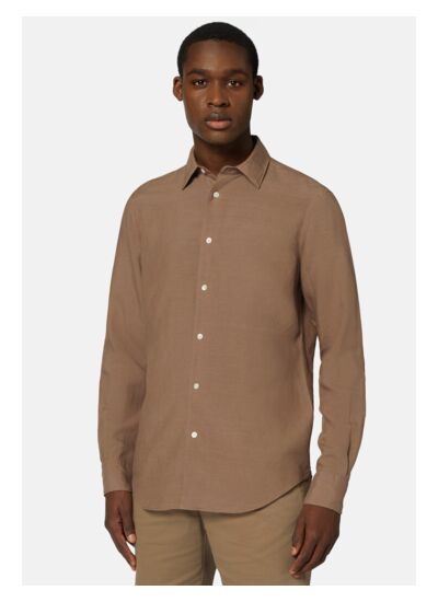 Chemise Marron En Tencel Lin Coupe Droite