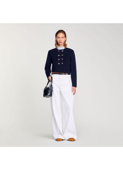 Cardigan à col volanté amovible