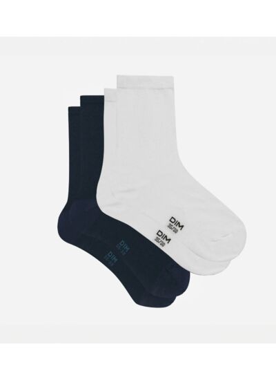 Lot de 2 paires de chaussettes femme Bleu Cachemire Gris Basic Coton
