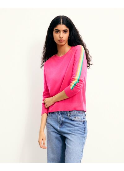 Pull Col Rond Bandes Multicolores aux Manches