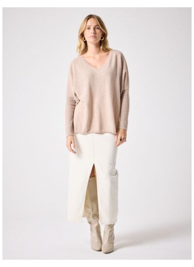 Pull poncho cachemire col V Faustine TERRE_FUMEE