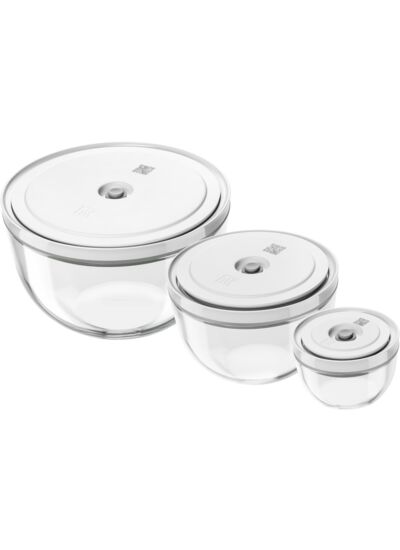 Set de 3 bols sous vide avec couvercles, S/M/L, 6-PCS, Verre