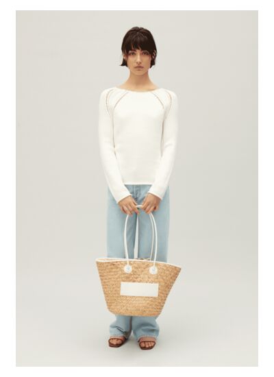 Pull maille broderies écru