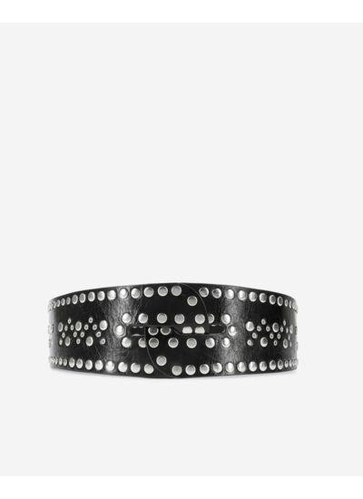 Ceinture Large Cloutée En Cuir Noir