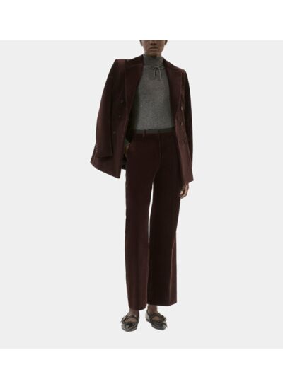 Pantalon Tailleur Droit En Velours Côtelé Marron Femme