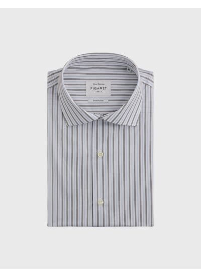 Chemise col italien en popeline rayée noir