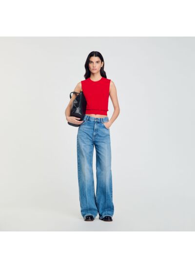 Pull sans manches à volant