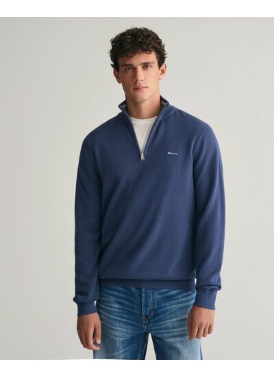 Pull à demi-zip en coton piqué