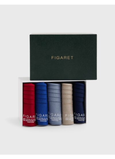 Semainier d´été de 5 chaussettes côtelées unies en double fil d'ecosse multicolor