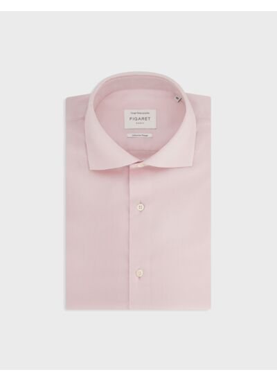Chemise voyage col italien en façonné uni rose