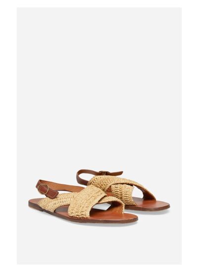 SANDALES PLATES Sandales En Cuir & Raphia