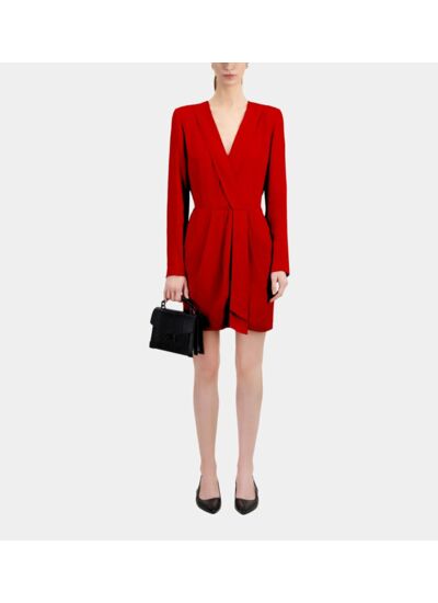 Robe Courte Rouge À Pois Jacquard Femme