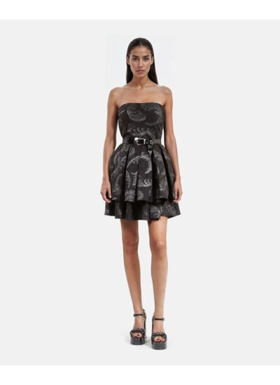 Robe Courte Bustier En Jacquard Noire Femme