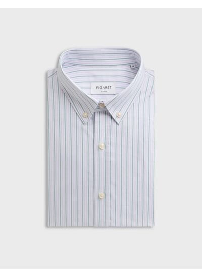 Chemise gaspard col américain en oxford rayé violet