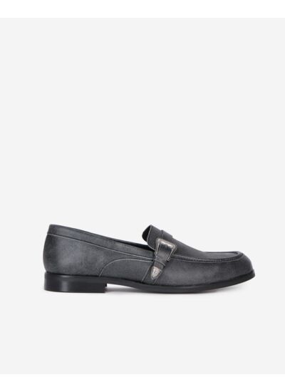 Mocassins En Cuir Noir Avec Boucle Western