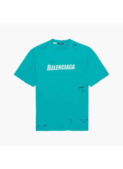 Balenciaga T-Shirt Destroyed Flatground Bleu turquoise