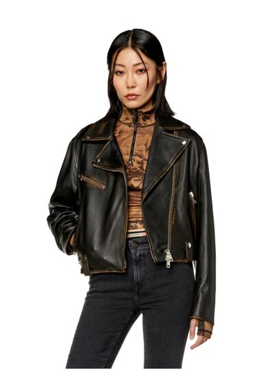 Veste biker en cuir foulonné