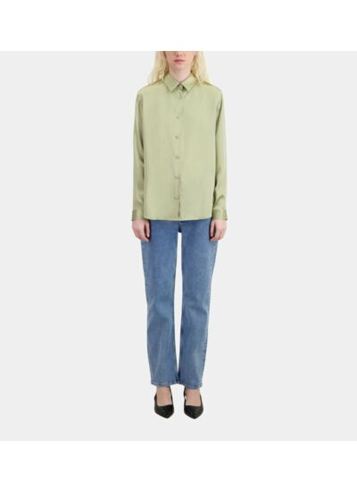 Chemise Vert Clair En Soie Satin Femme