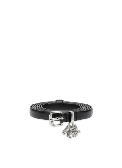 Ceinture en cuir avec breloques à logo en cristaux