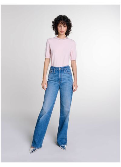 Pull court en maille avec strass