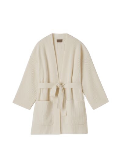 Veste col châle oversize côtes perlées à poches - Femme - NATUREL