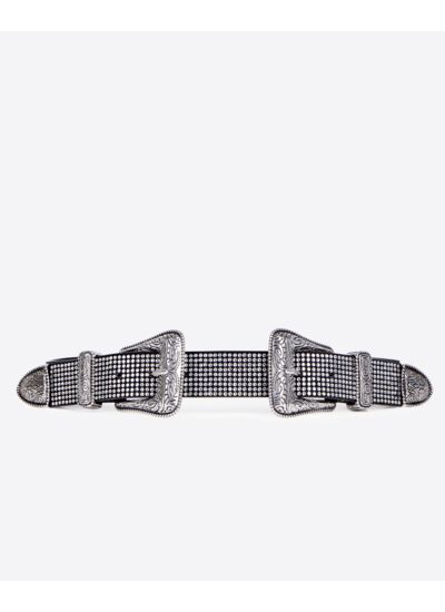Ceinture En Cuir Avec Strass Et Double Boucle Western