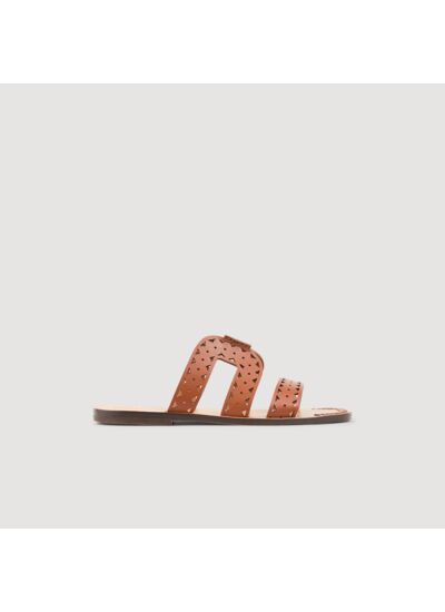 Sandales plates en cuir perforé