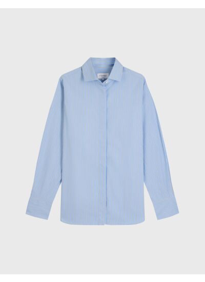 Chemise irina col italien en popeline rayée bleu