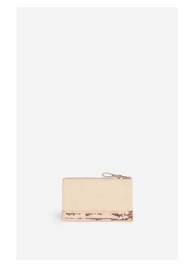Petite Pochette Zippée En Toile & Sequins
