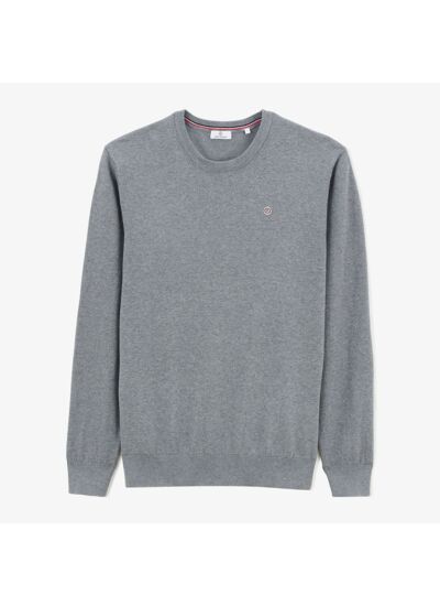 Pull en maille anglaise à col rond gris chiné