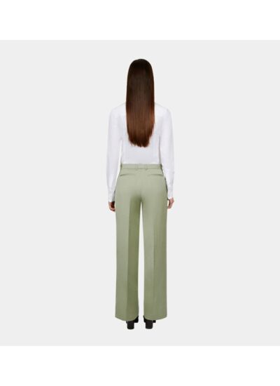 Pantalon Tailleur Vert Clair En Lin Femme