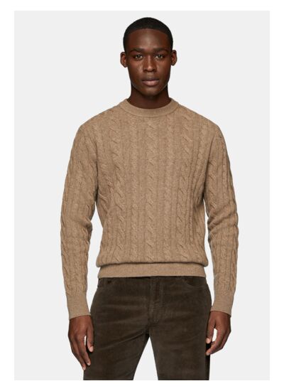 Pull Taupe À Col Rond En Laine