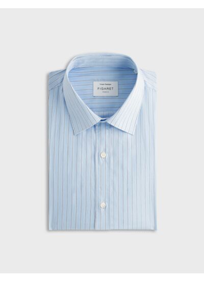 Chemise col figaret en twill de coton rayé bleu