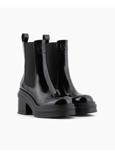 Botte de cheville brevetée en pu noir