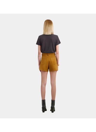 Short En Cuir Camel Avec Franges Femme