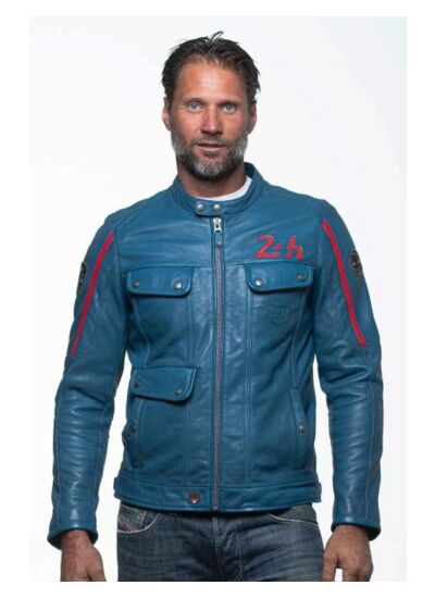 Blouson cuir 24 H Le Mans Lagache4 ocean blue