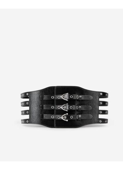 Ceinture Corset En Cuir Noir Avec Œillets