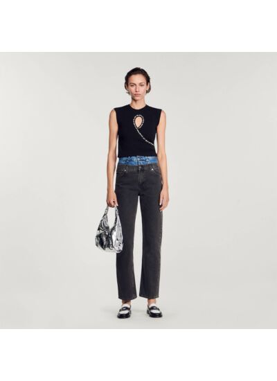 Débardeur court à découpe strassée