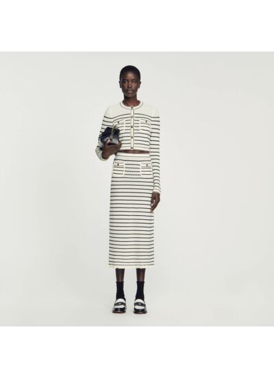 Jupe midi en maille rayée