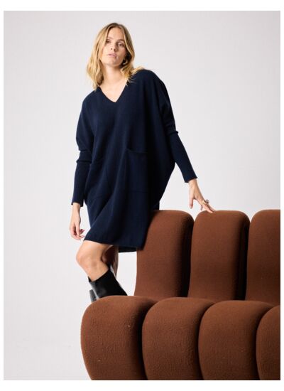 Robe poncho cachemire Bella MARINE