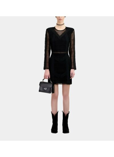 Robe Courte Avec Mix Dentelles A Manches Longues Femme