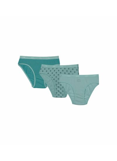 Lot de 3 culottes fille en coton stretch Vert d’Eau à pois Les Pockets