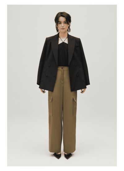 Pantalon fluide satiné cargo kaki